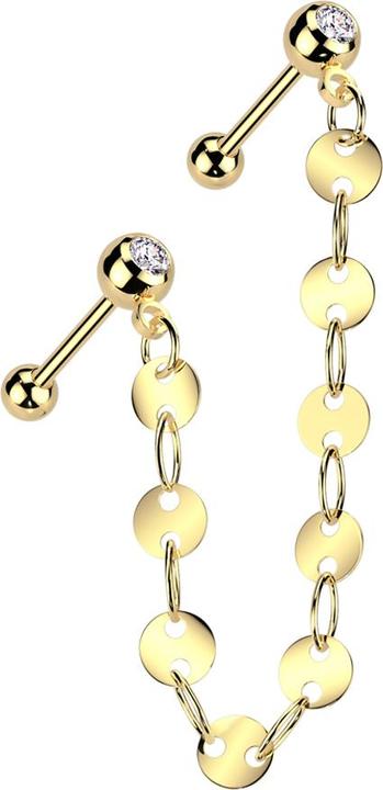 Star Piercing Micro Barbell vergoldet mit Kugel und Kugeln Kristall silber Verbindungskette Scheiben (Chirurgenstahl 316L, Messing)