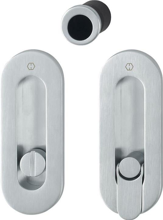 Produktbild Hoppe Schiebetürmuschel Set M472 - WC, ovale Rosette, Messing verchromt matt (Türgarnitur)