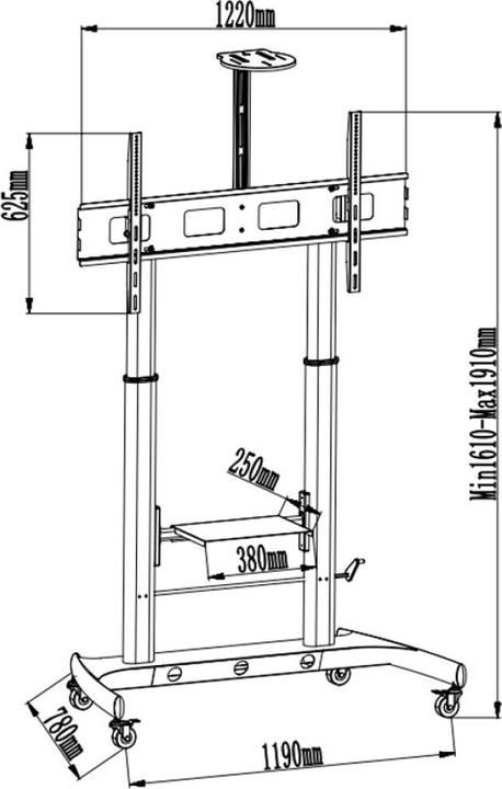 Productafbeelding Techly TV Trolley voor LCD LED TV 52-110" met cameraplank (110", 120 kg)