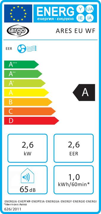 Label énergétique Argo Ares Wifi (30 m², 10000 BTU/h)