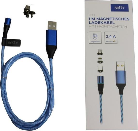 Actual product image Setty Magnetic USB cable 1m 2A LED