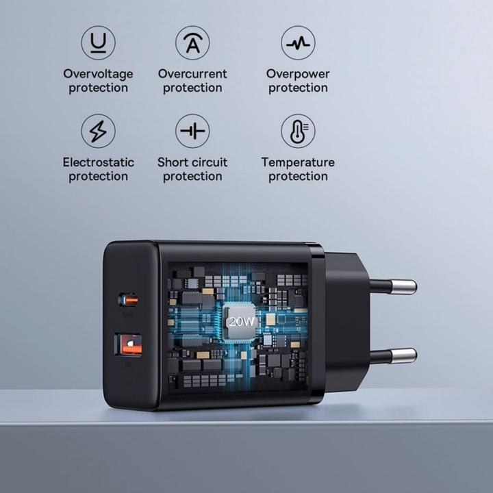 Immagine prodotto Baseus Cube, 20W, 3A, 1 x USB-A - 1 x USB-C, nero (20 W)