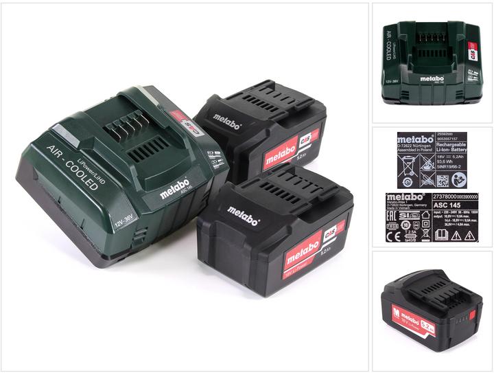 Metabo Akku Basis Set 18V mit 2x Akku 5,2Ah + Ladegerät ASC 145 ( 685051380 ) (18 V)