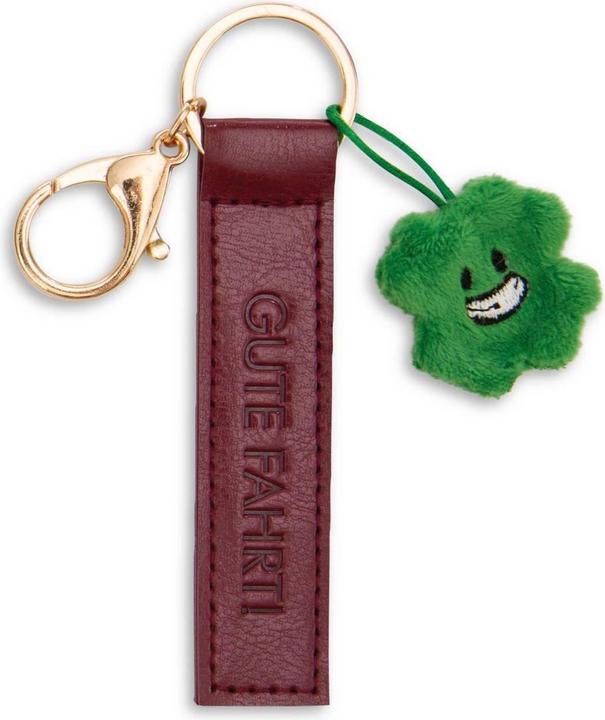 Magni NICI Schlüsselanhänger Gute Fahrt! Kunstlederband mit Kleeblatt rot 10cm