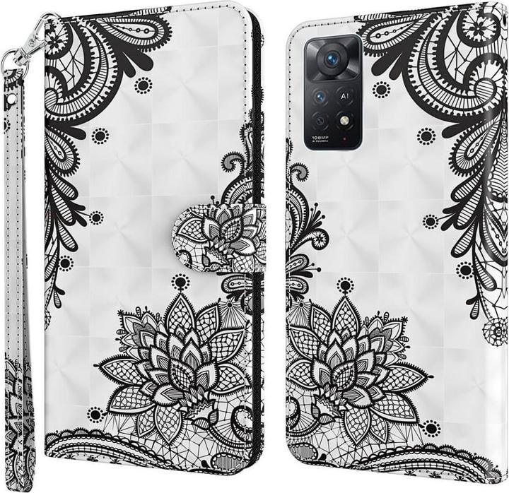 Productafbeelding Cover-Discount Xiaomi Redmi Note 11 Pro / 12 Pro - Hoesje Glitter Effect Bloemen Zwart (Realme 12 Pro+, Xiaomi Redmi Note 11 Pro)