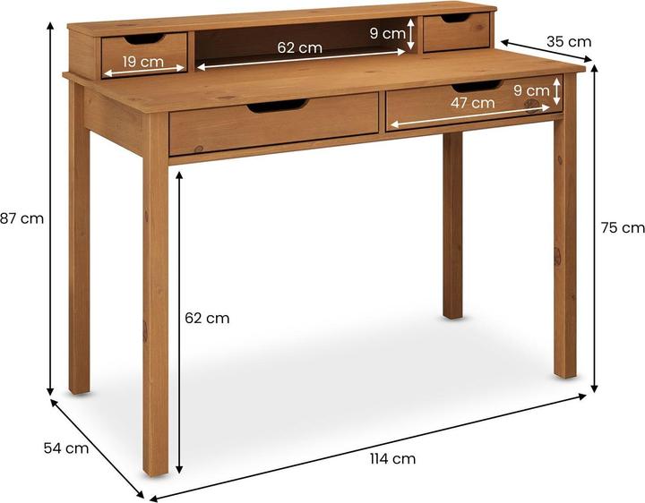 Produktbild IDIMEX Schreibtisch RAUL mit 4 Schubladen aus Massivholz – Eiche/Weiss