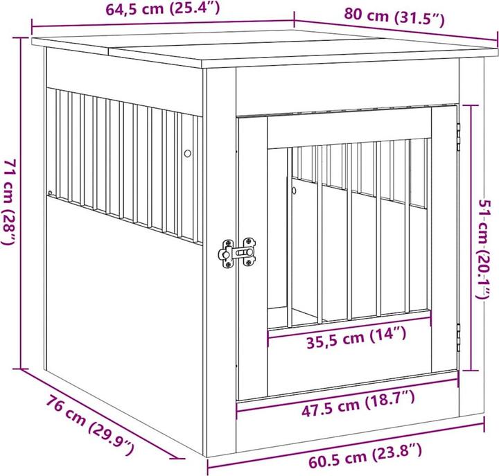 Image du produit VidaXL Cage pour chien style meuble en chêne Artisan 64,5x80x71 cm