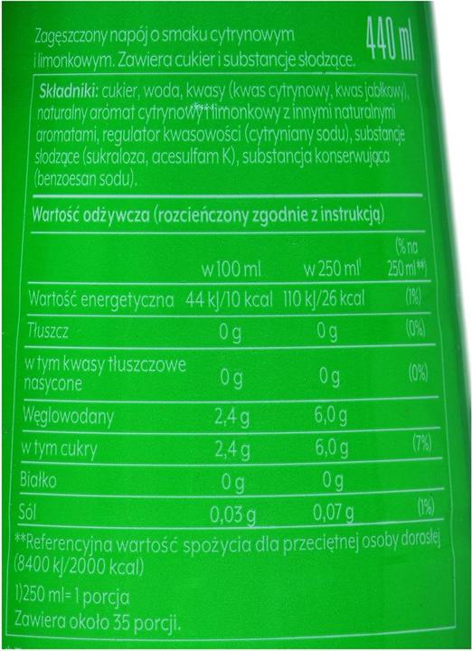 Valeurs nutritives et ingrédients SodaStream Sirop 7Up (1 x 44 cl)