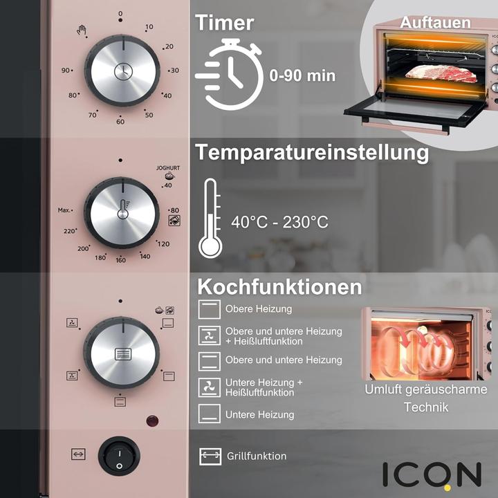 Image du produit Icqn XXL Vrijstaande Oven - 60L - Convectie Mini Oven - Hetelucht /u0026 Grillfunctie - Gemailleerde Holt