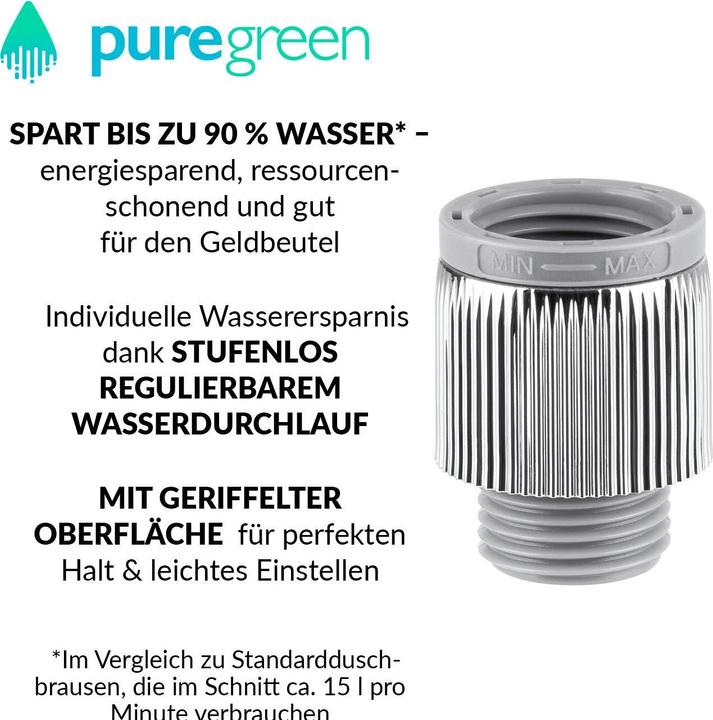 Produktbild Puregreen Wassersparregler Dusche, Chrom, Regulierbar