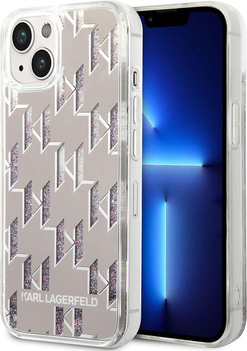 Produktbild Karl Lagerfeld Hard Cover Liquid Glitter Monogram Silver, f??r iPhone 14 Plus, KLHCP14MLMNMS (Apple iPhone 14 Plus)
