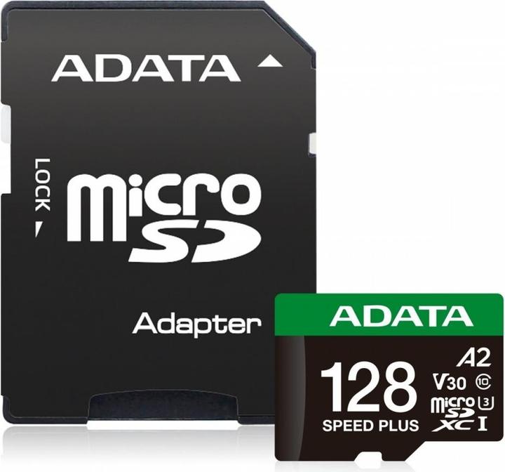 Actual product image Adata microSD 128GB Speed Plus UHS-I U3 + adapter (128 GB, microSDXC, U3, UHS-I)