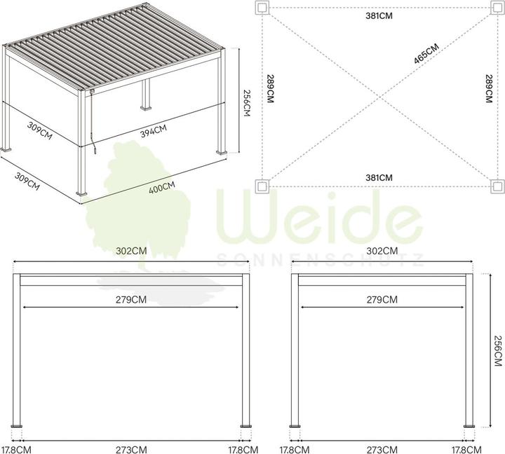 Immagine prodotto Weide Pergola elettrica 3x4m antracite con LED (400 cm, 300 cm)
