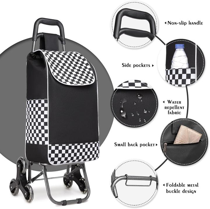 Image du produit Kono Klappbarer Treppensteiger-Einkaufstrolley mit abnehmbarer Tasche