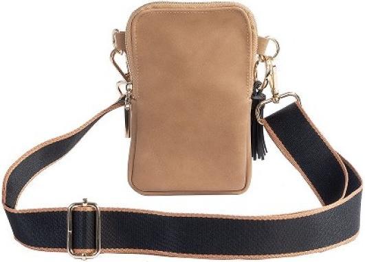 Artebene MAJOIE Handytasche Nubuk-Lederoptik Camel – Vegane Crossbody-Bag mit goldenen Akzenten von