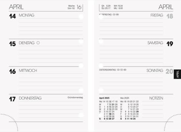 Image du produit Calendrier semainier 723 pour agenda à anneaux 7,6x11,2cm 1 semaine/2 pages 2025 (Allemand)