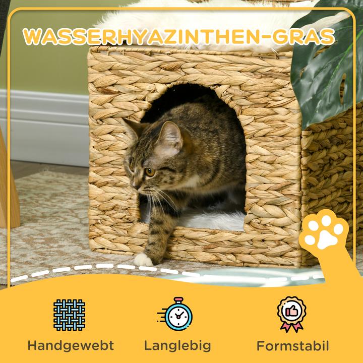 Produktbild PawHut Rattan Katzenhaus mit Kissen (Katze)