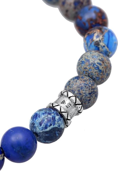 Image du produit Kuzzoi Bracelet Hommes Agate Bleue Perles Oxydée Argent 925 (23 cm, Agate, Plastique, Argent sterling 925)