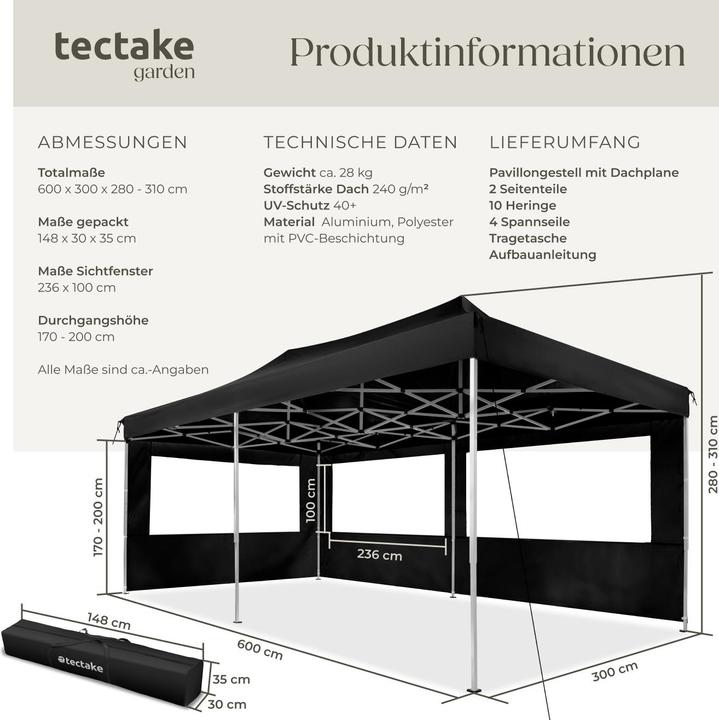 Immagine prodotto tectake Gazebo da giardino (600 cm, 300 cm)