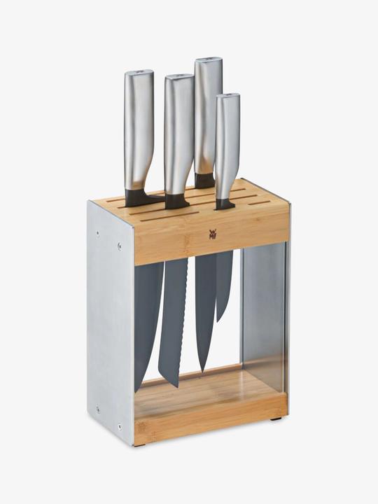 Actual product image WMF ULTIMATE BLACK knife set 4 knives with transparent FlexTec knife block