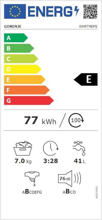 Energie-Label Gorenje WHP74EPS (7 kg, Links)