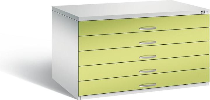 Produktbild C+P Zeichnungsschrank, DIN A0, 5 Schubladen, Höhe 420 mm, lichtgrau / viridingrün