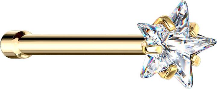 Star Piercing Nasenstecker gerade vergoldet Kristallstern silber gefasst (Chirurgenstahl 316L, ohne Messing)