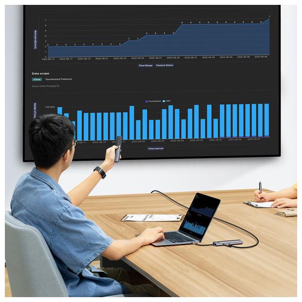 Actual product image Baseus Metal Gleam Series 9-in-1 Multifunctional Type-C HUB Docking Station Gray Type-C to HDMI*2+USB3.0*2 (USB-C, 9 Ports)