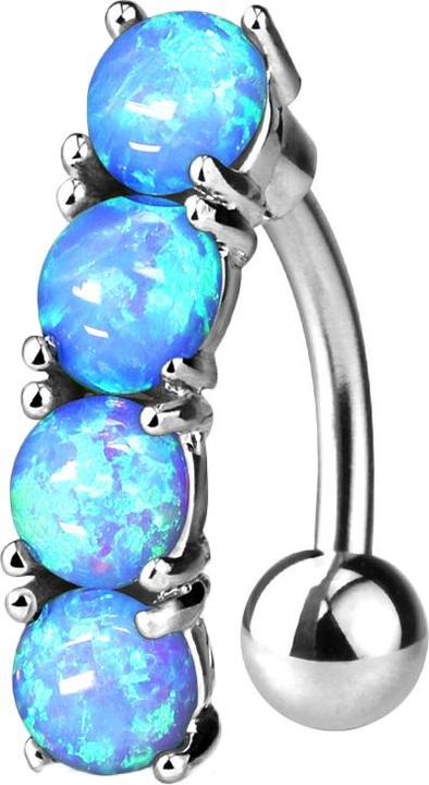 Star Piercing Banane silber mit Kugel vier Opale hellblau (Messing, Chirurgenstahl 316L)