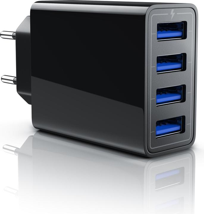Aplic USB Ladegerät 5000 mA, 4 Port Netzteil für Handy, Tablet uvm. 5000mA 2,4A Max. je Port, 25W, schwarz (25 W)
