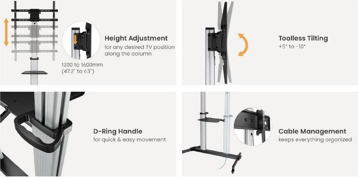 Actual product image equip TV trolley 60"-100"/1TFT 100kg with height adjustment gr (100", 100 kg)