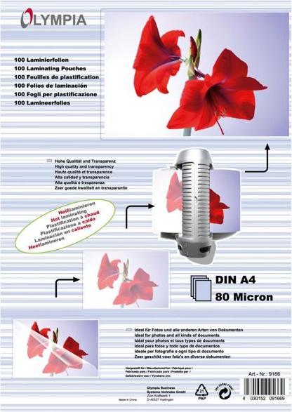 Image du produit Olympia Feuilles de plastification (A4, 100 pièce(s), 80 µm)