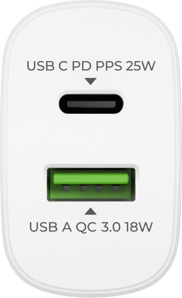 Produktbild prio Fast Charge Wall Charger 25W PD PPS (USB C)+QC 3.0 (USB A) white (25 W)