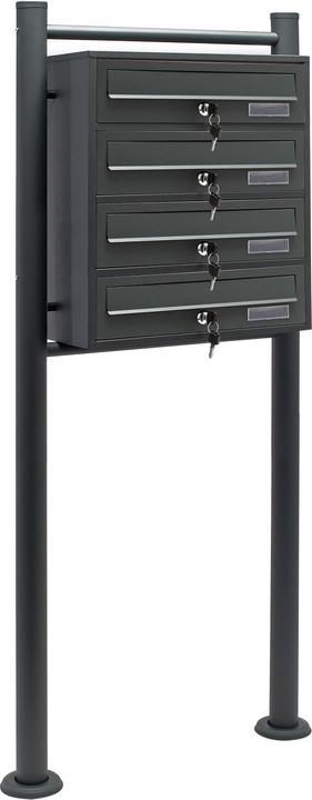 Produktbild Wiltec 4er Briefkastenanlage Anthrazit 270x513x1500mm Standbriefkasten Post