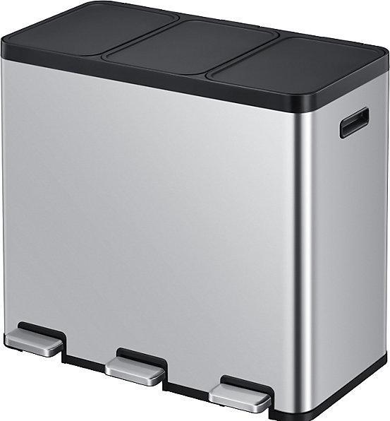 EKO Essential Prullenbak 20+20+20L - Zilvermat - RVS - Pedaalemmer - Fingerprintproof - Soft-close (60 l)