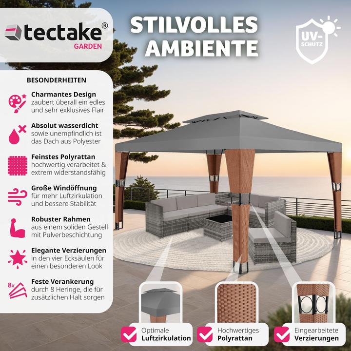Actual product image tectake Gazebo Mona 3x4m rattan (400 cm, 300 cm)