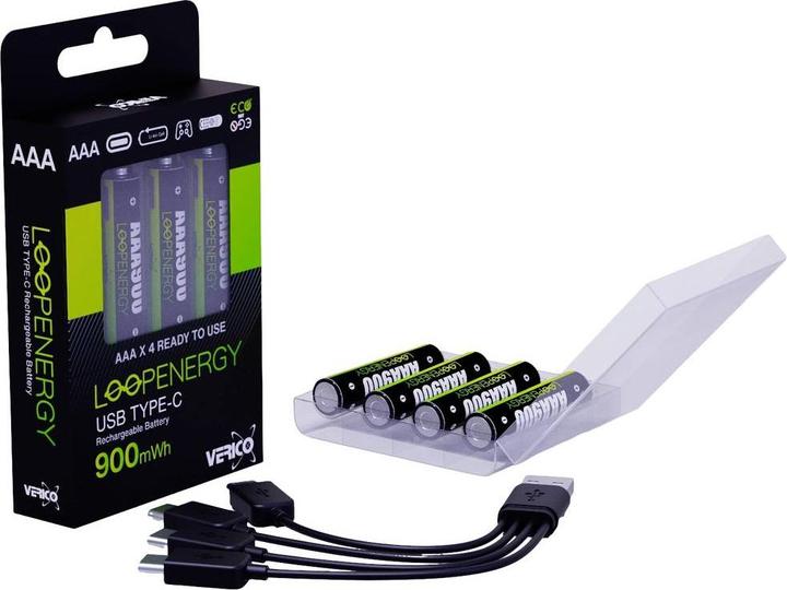 Immagine prodotto Verico Batteria Li-Ion USB-C Micro AAA 1.5V 900mWh 600mAh ricaricabile via USB (4 pz., AAA, 600 mAh)