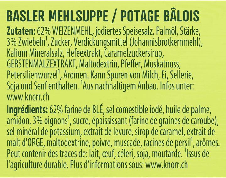 Nährwerte und Zutaten Knorr Basler Mehlsuppe Beutel, sämige Mehl Suppe wie das Original aus Basel, einfach zubereitet