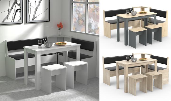 Produktbild VCM Eckbankgruppe Sitzgruppe Küchensitzgruppe Bank Tisch Hocker Esal Maxi (153 x 153 x 80 cm)