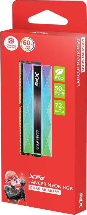 Immagine prodotto Adata DDR5 16GB 6400-32 XPG Lancer Neon RGB grigio argento (1 x 16GB, 6400 MHz, RAM DDR5, DIMM)