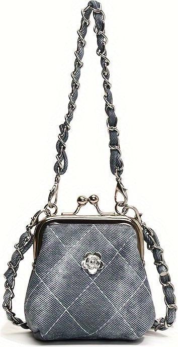 Only-Bags.Store Chic Mini Crossbody Bag with Kiss Lock - Quilted, Embroidered Floral Design, Lightweight & Stylish