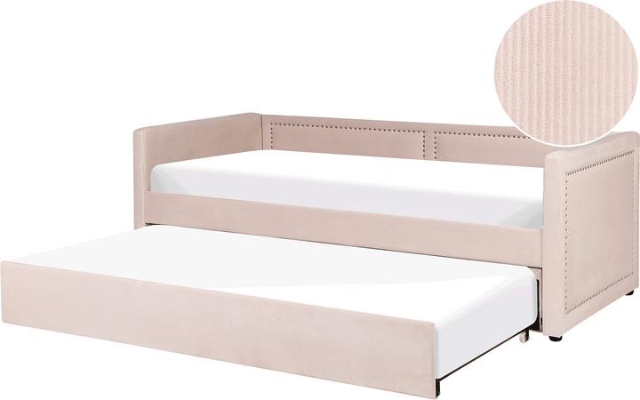 Actual product image Beliani Daybed pull-out corduroy pastel pink slatted frame 90 x 200 cm MIMIZAN (90 x 200 cm)