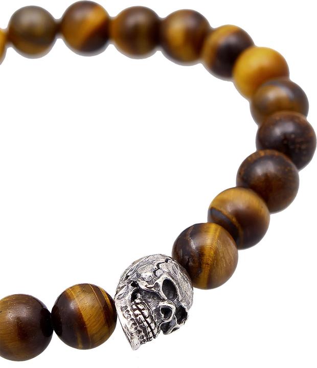 Immagine prodotto Kuzzoi Bracciale con pietre preziose, teschio (23 cm, Occhio di tigre, Argento 925, Plastico)