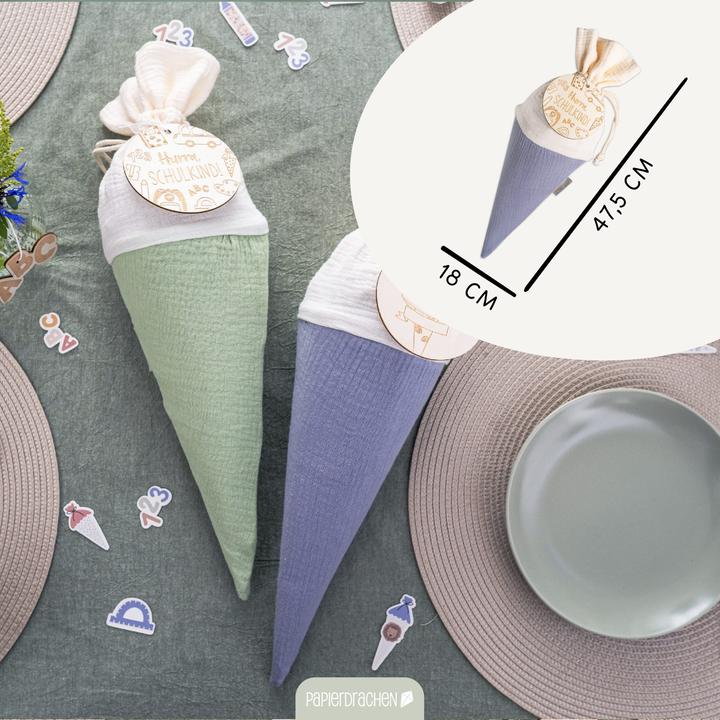 Produktbild Papierdrachen Schultüten Musselin mit Holzanhänger (47.50 cm, 2 x)