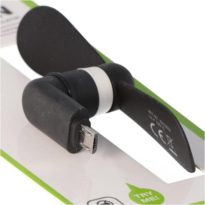 Actual product image AccuCell Mini fan for smartphones with micro USB connection, micro USB connection