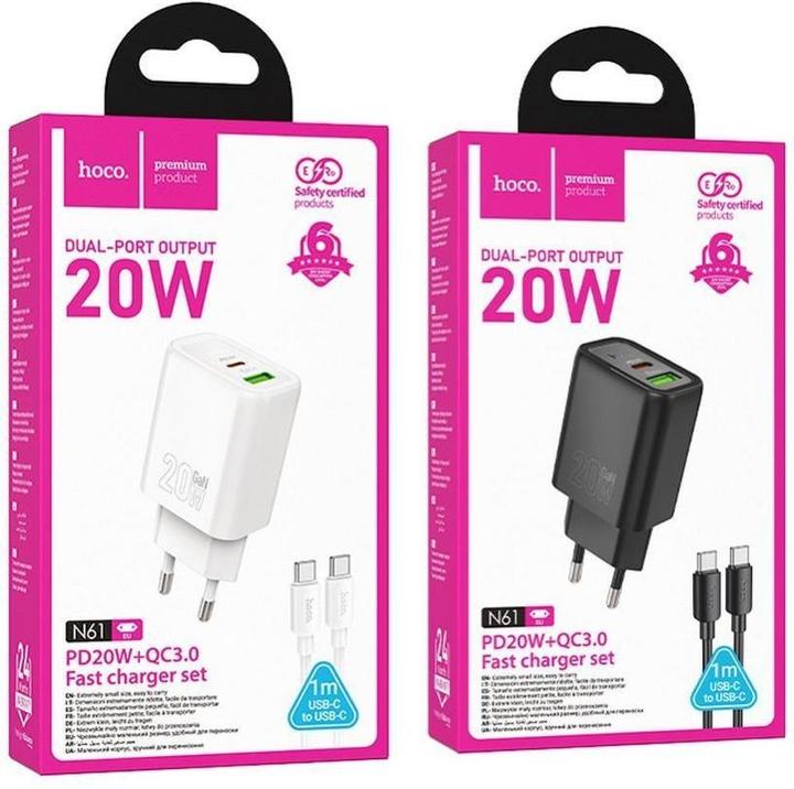 Produktbild Hoco Adapter wall charger USB A + Type C + cable Type C to Lightning PD QC3.0 3A 20W N61 black (5 W)