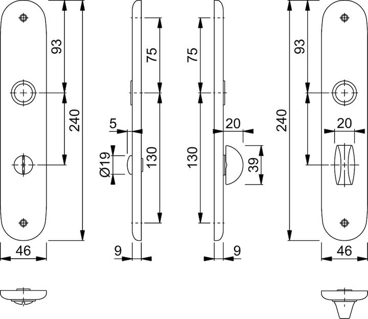Produktbild Hoppe Langschildpaar 273P F1 / naturfarbig F1 SK/OL 78 mm (Türschildgarnitur)