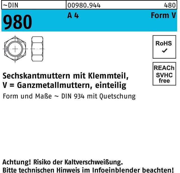 Sechskantmutter DIN 980 m.Klemmteil VM 5 A 4 (M5)