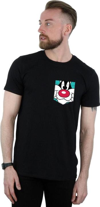 Actual product image Looney Tunes Mens Sylvester Face Faux Pocket T-Shirt (L)