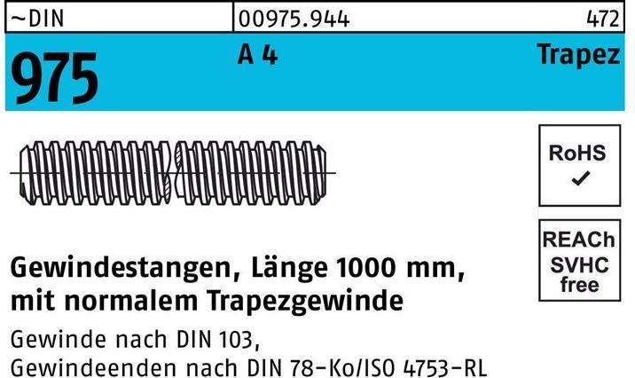 Immagine prodotto Asta filettata DIN 975 con filettatura trapezoidale TR 16 x 4 x 1000mm A 4